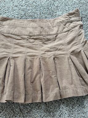 Corduroy Pleated Mini Skirt - Light Brown